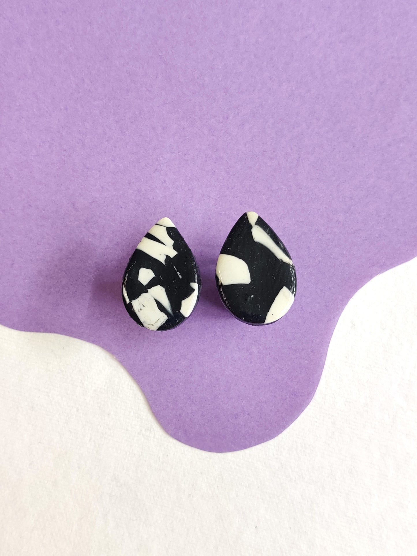 Black and White terrazzo statement handmade stud earrings