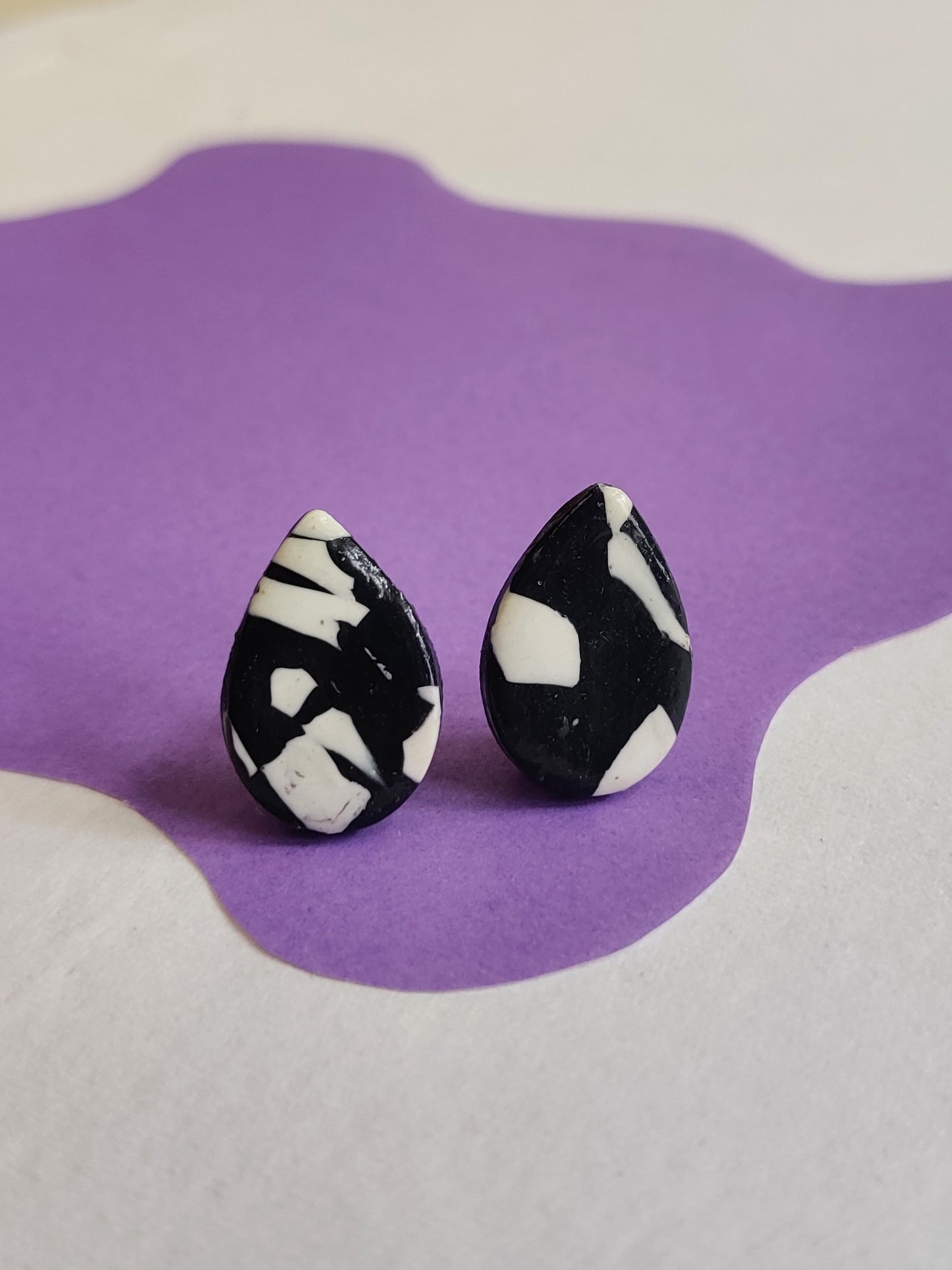 Black and White terrazzo statement handmade stud earrings