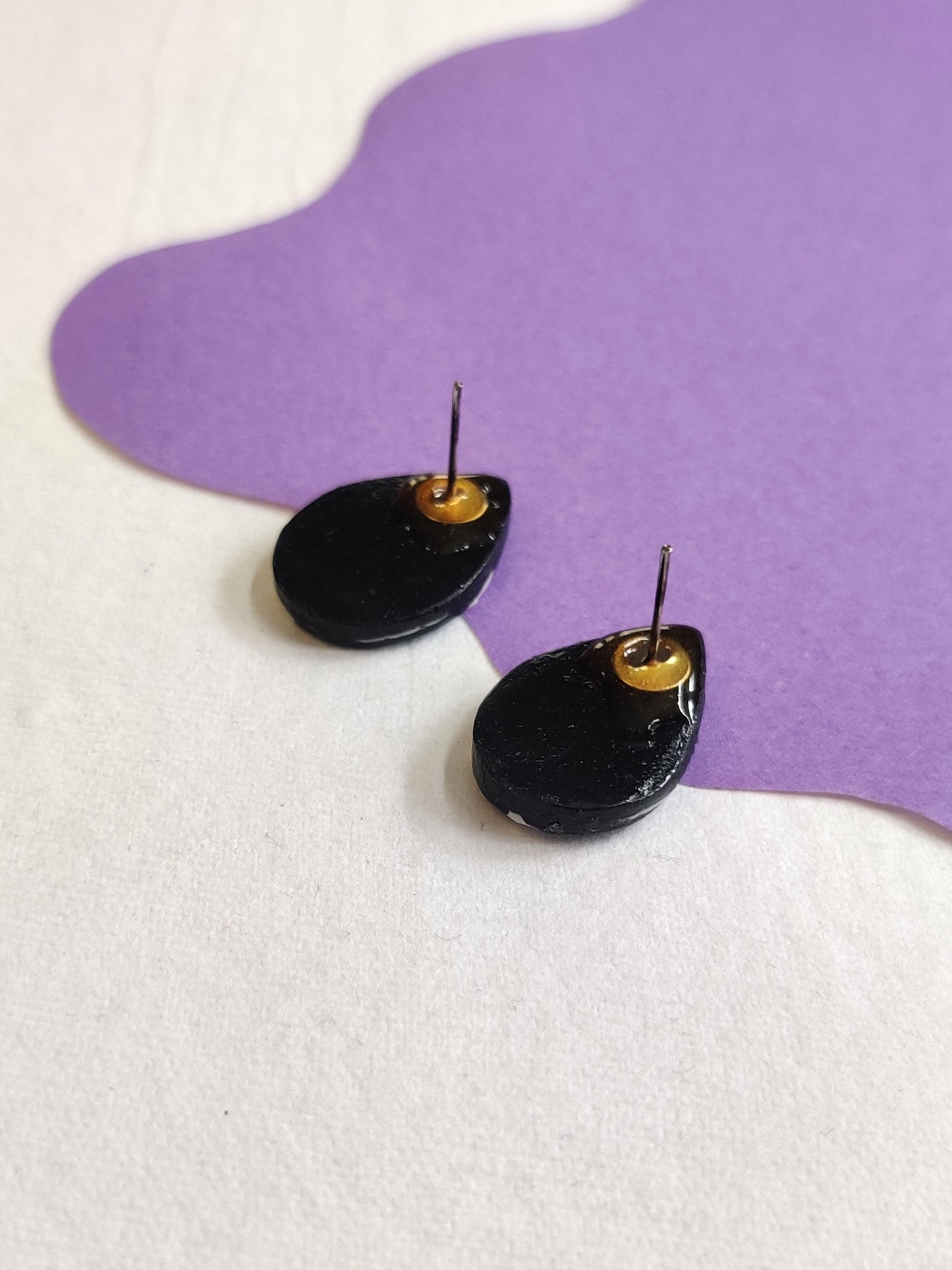 Black and White terrazzo statement handmade stud earrings