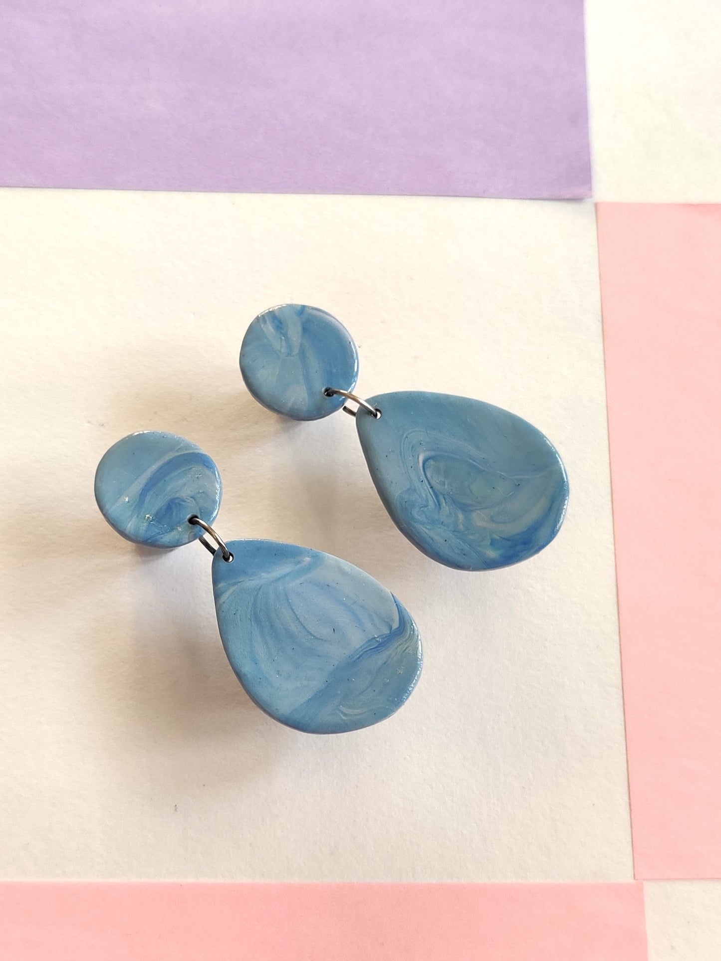 Blue Marble statement handmade earrings