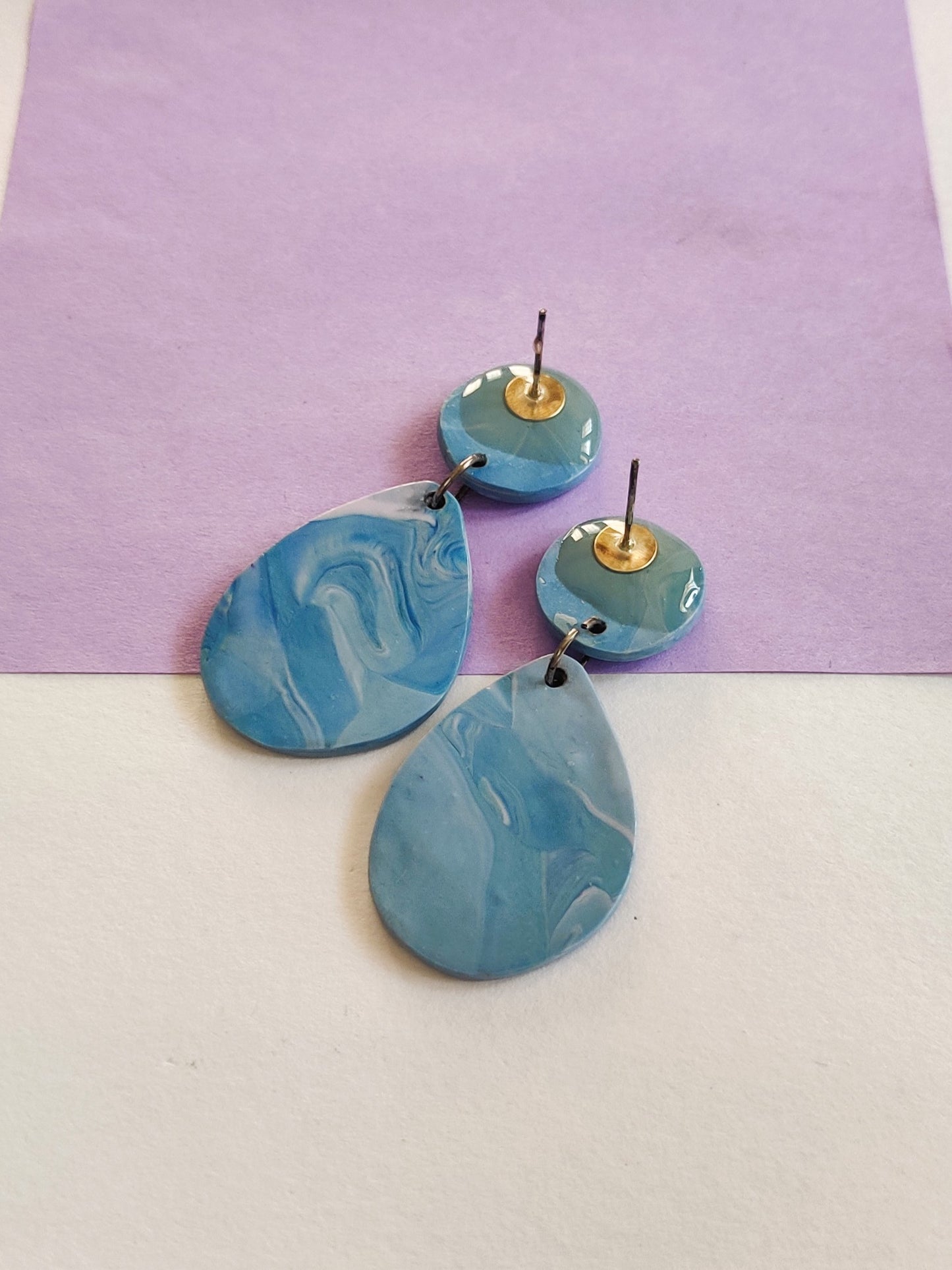 Blue Marble statement handmade earrings