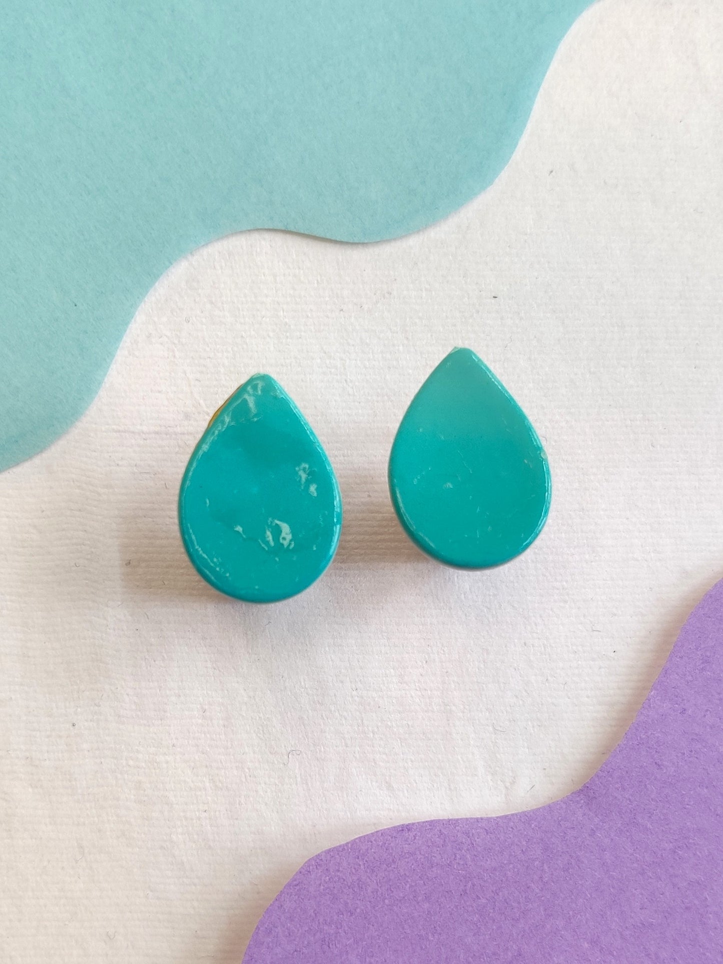 Green drop statement handmade stud earrings