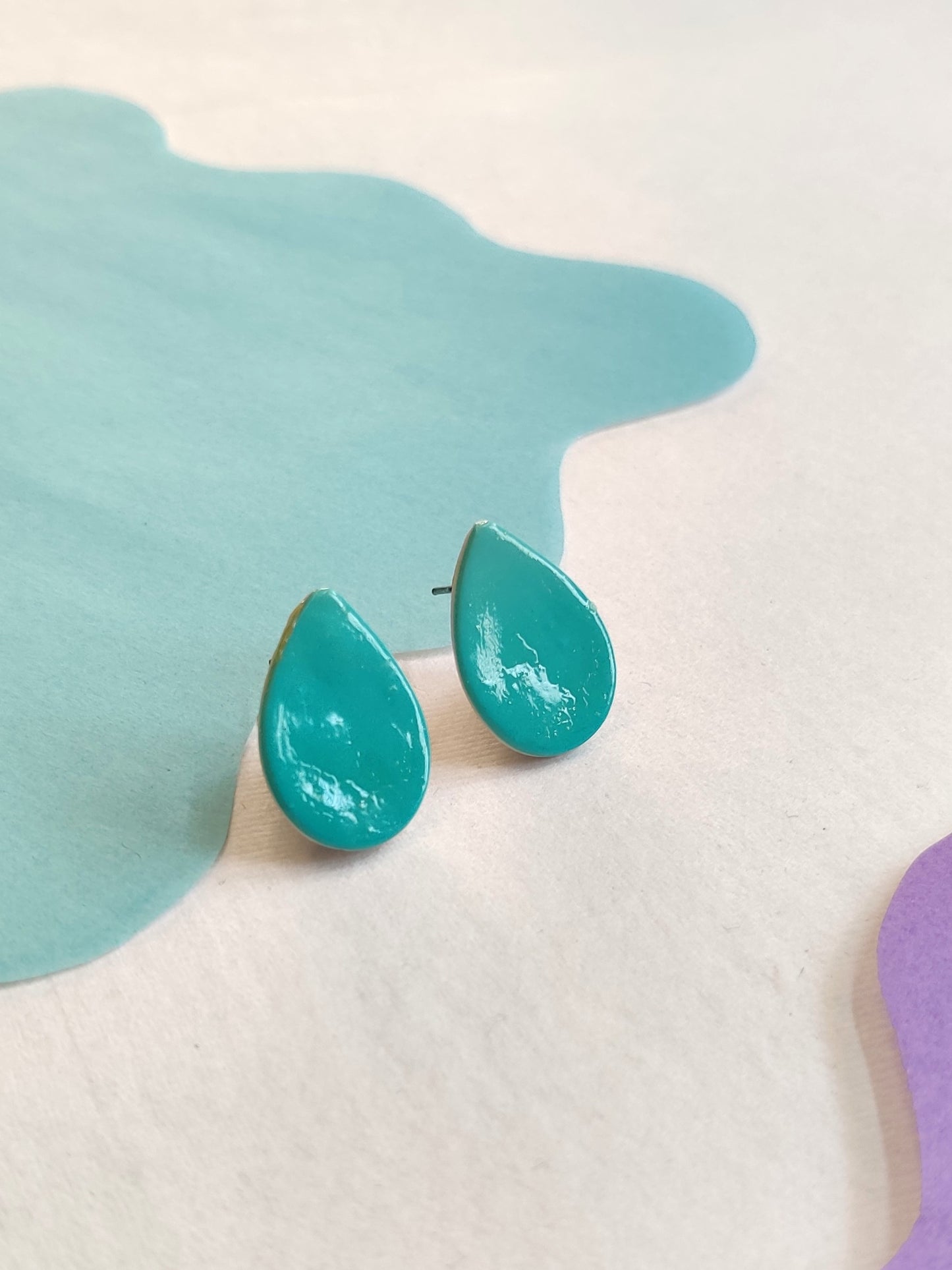 Green drop statement handmade stud earrings