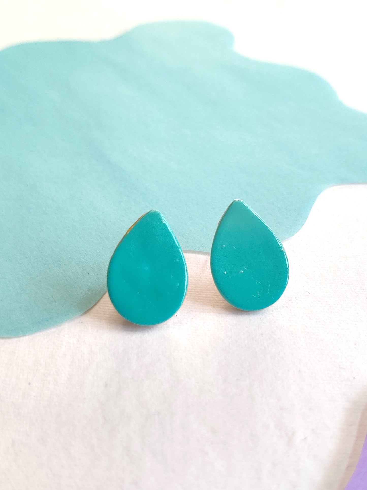 Green drop statement handmade stud earrings