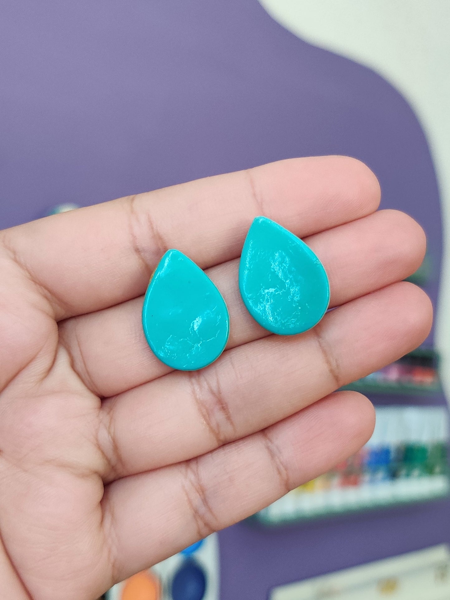 Green drop statement handmade stud earrings