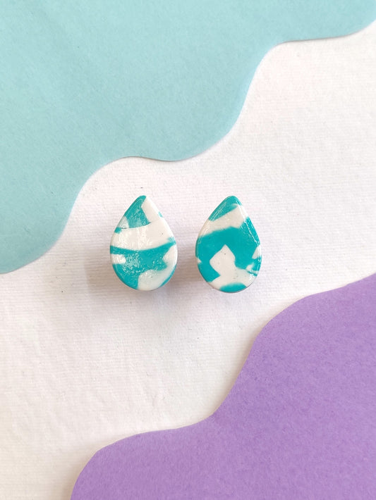 Green terrazzo statement handmade stud earrings