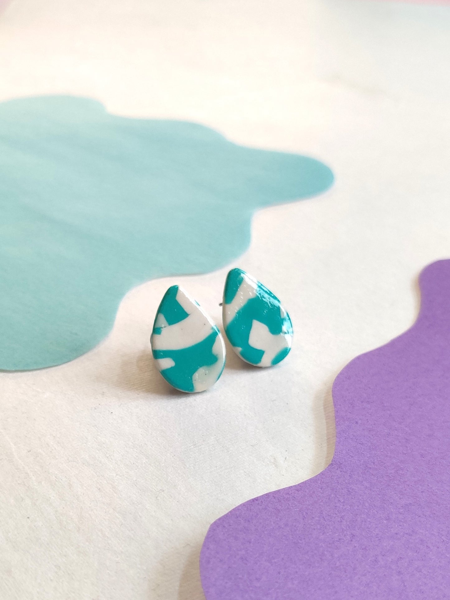 Green terrazzo statement handmade stud earrings