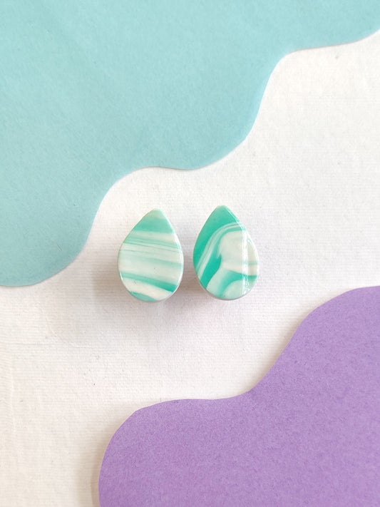 Green marble statement handmade stud earrings