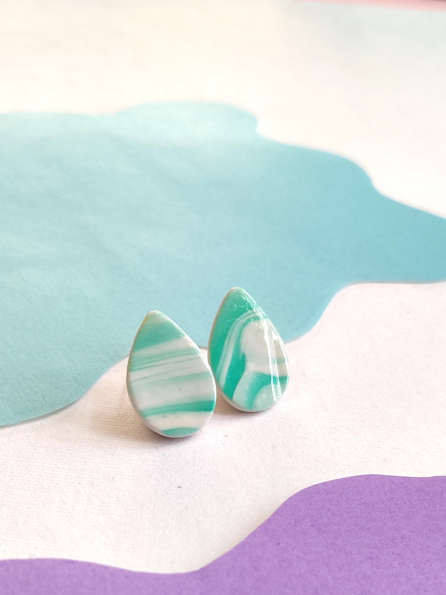 Green marble statement handmade stud earrings