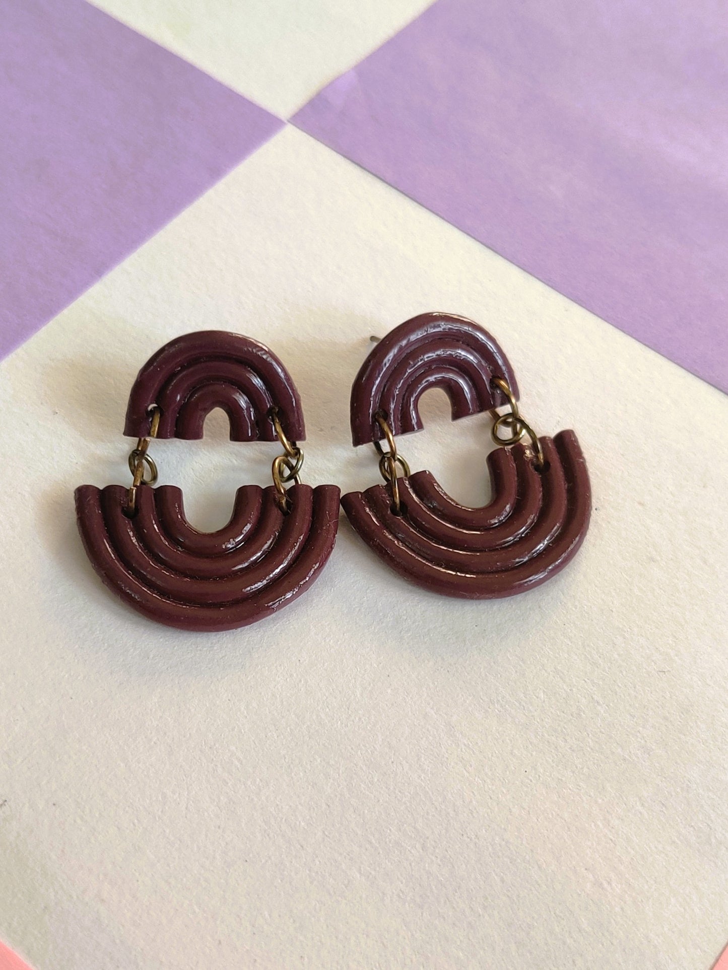 Maroon Rainbow statement handmade earrings