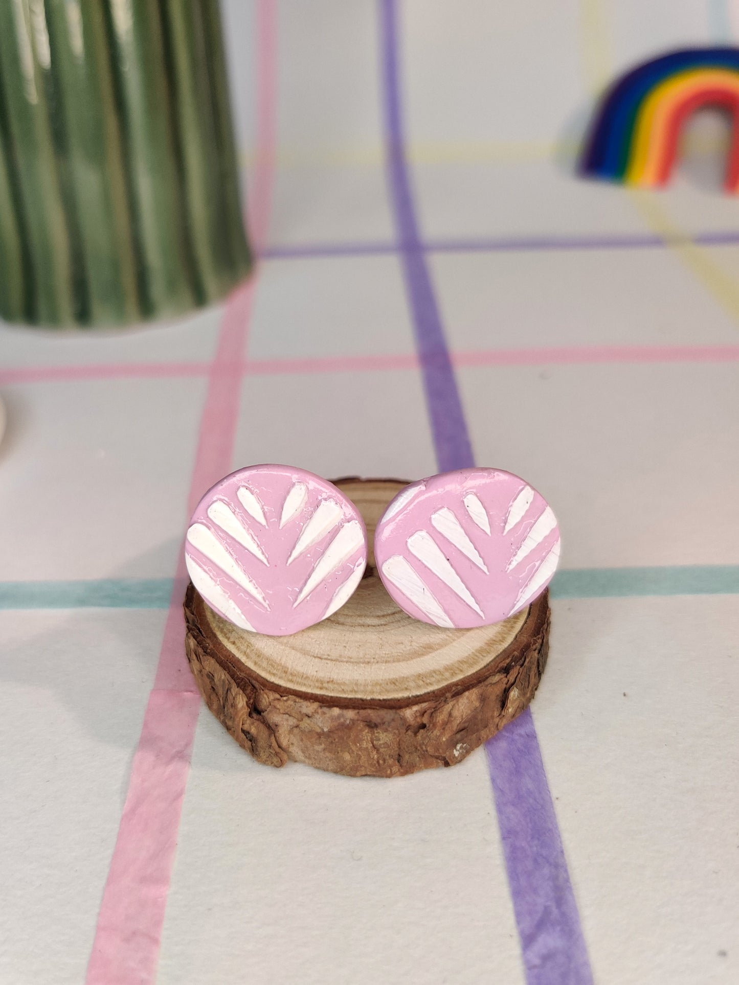 Pastel Pink statement handmade stud earrings