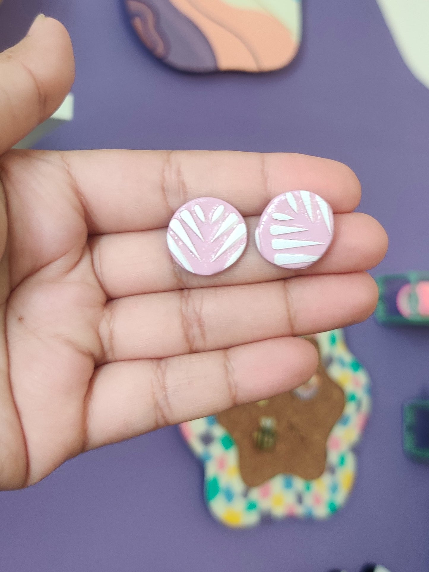 Pastel Pink statement handmade stud earrings