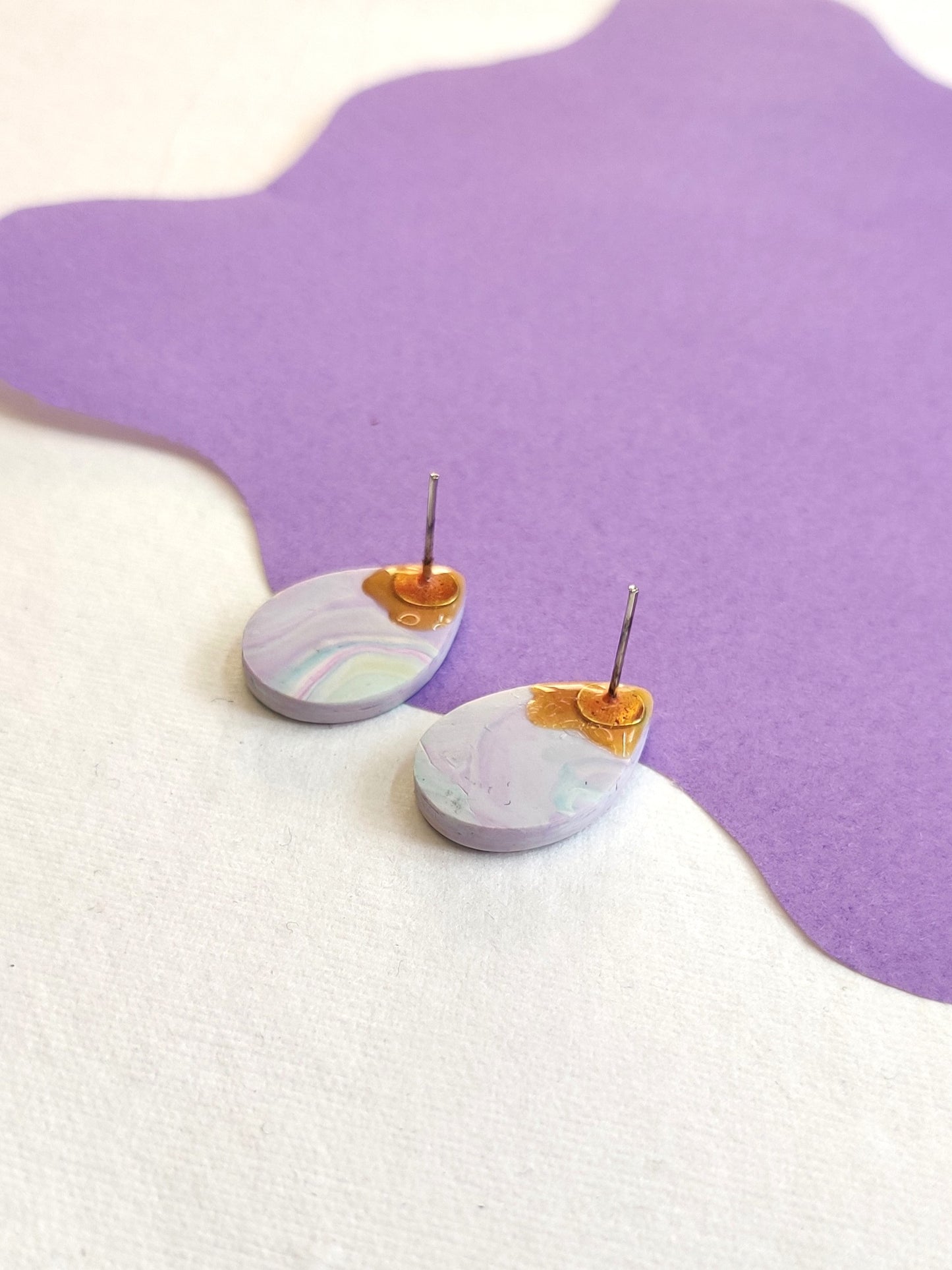 Pastel Marble statement handmade stud earrings