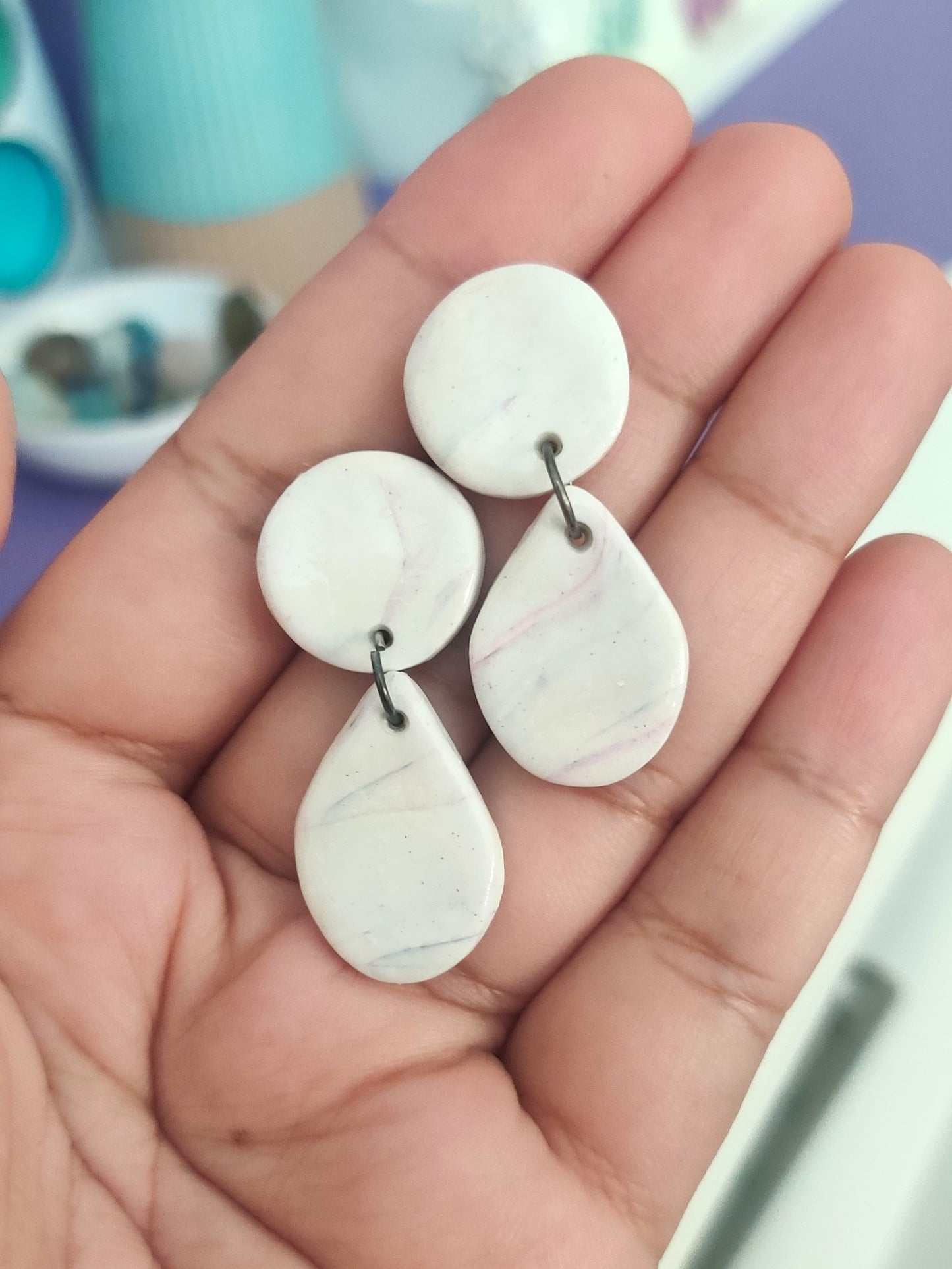 Pastel Marble statement handmade earrings