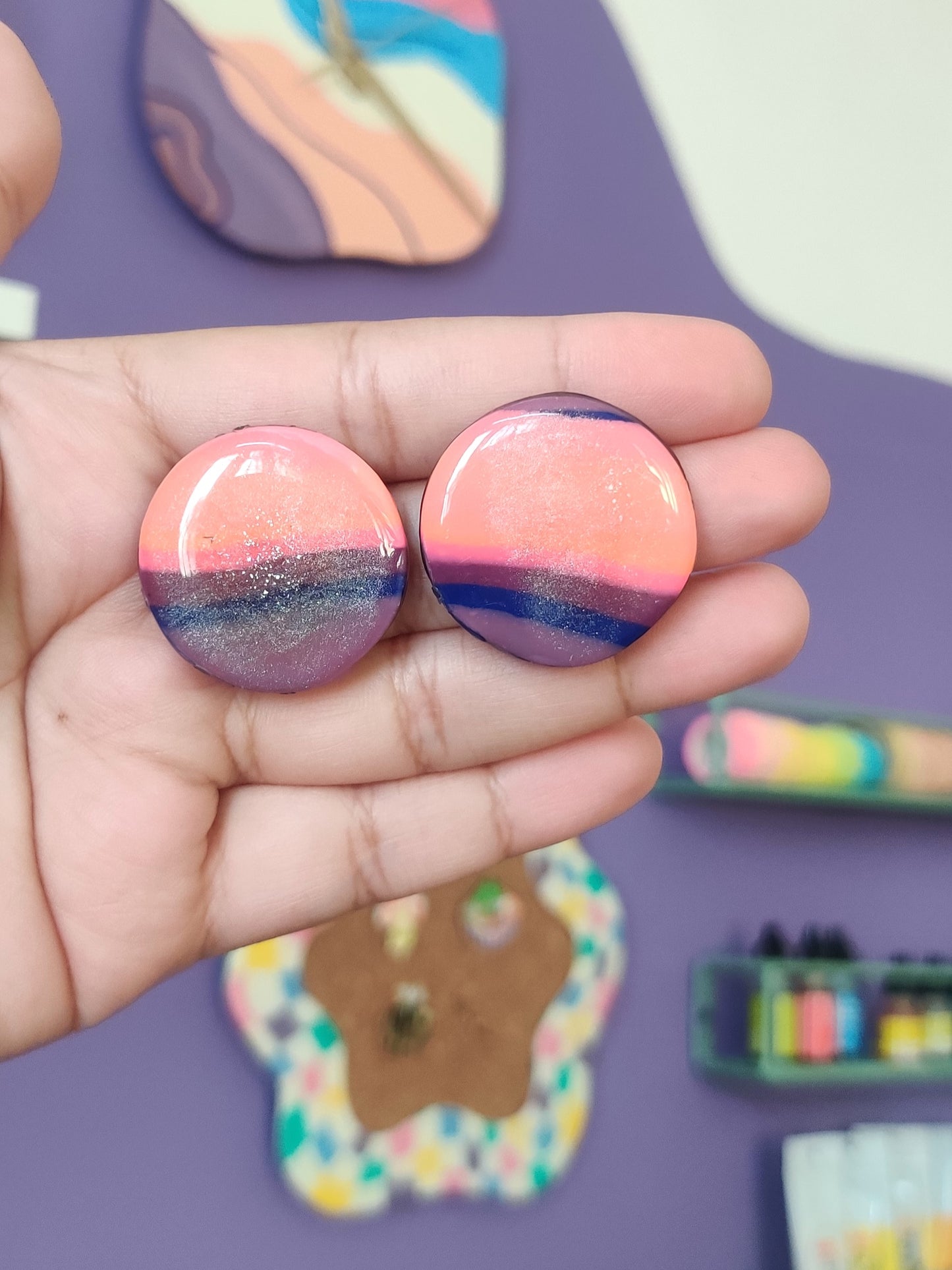 Desert Sunset statement handmade stud earrings