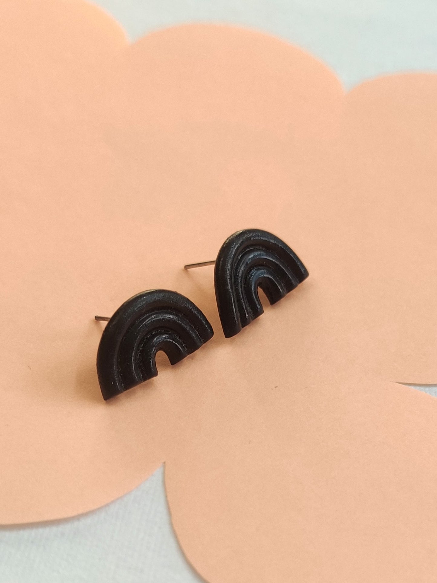 Black rainbow statement handmade stud earrings