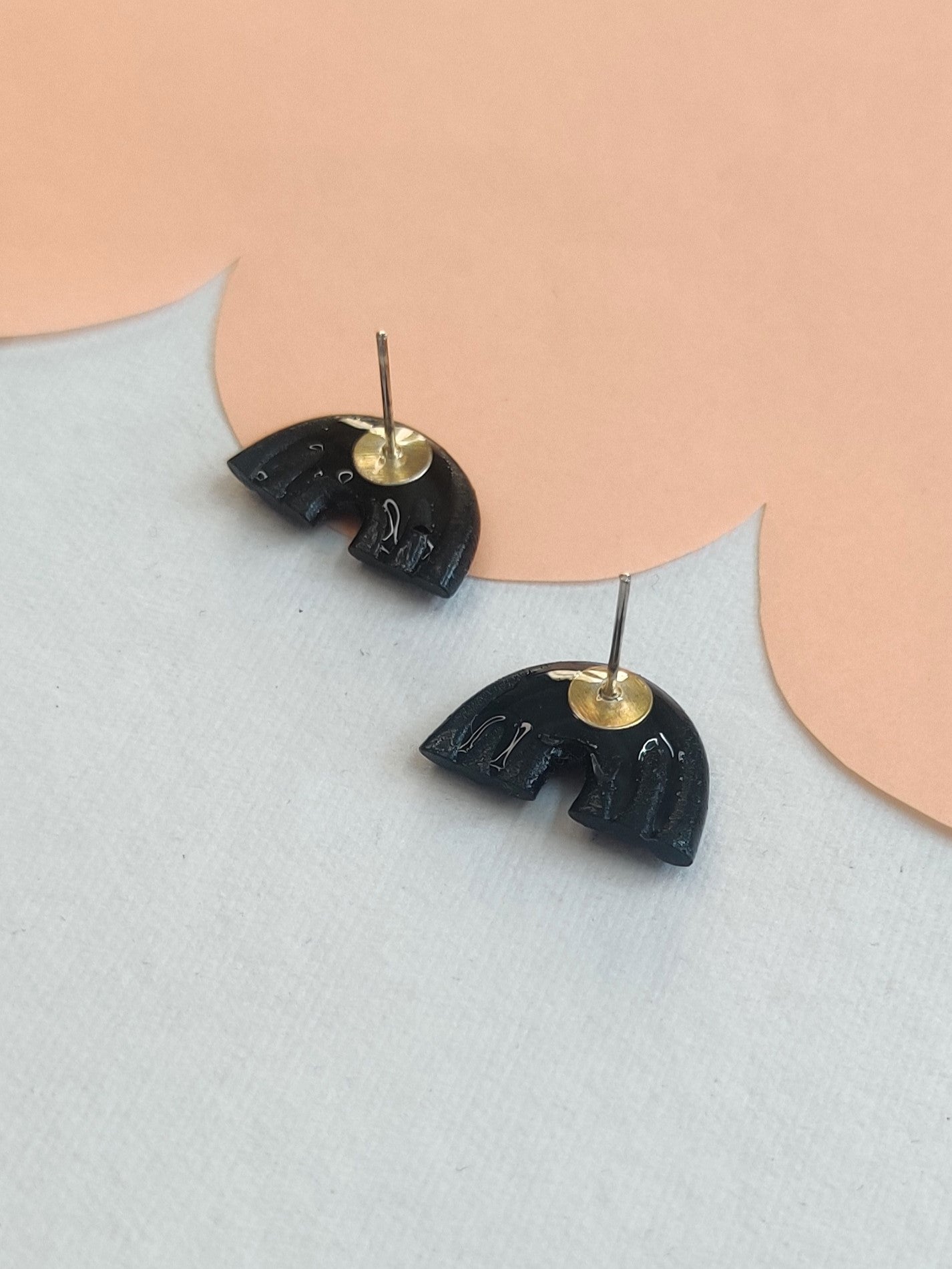 Black rainbow statement handmade stud earrings