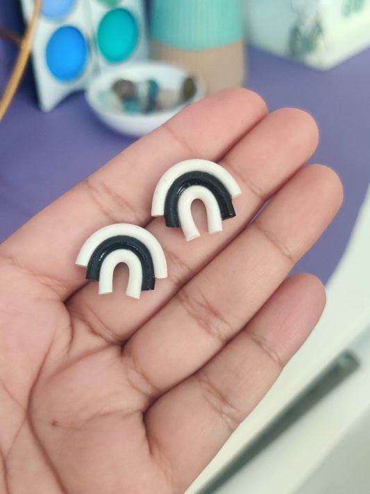 Black and White rainbow statement handmade stud earrings