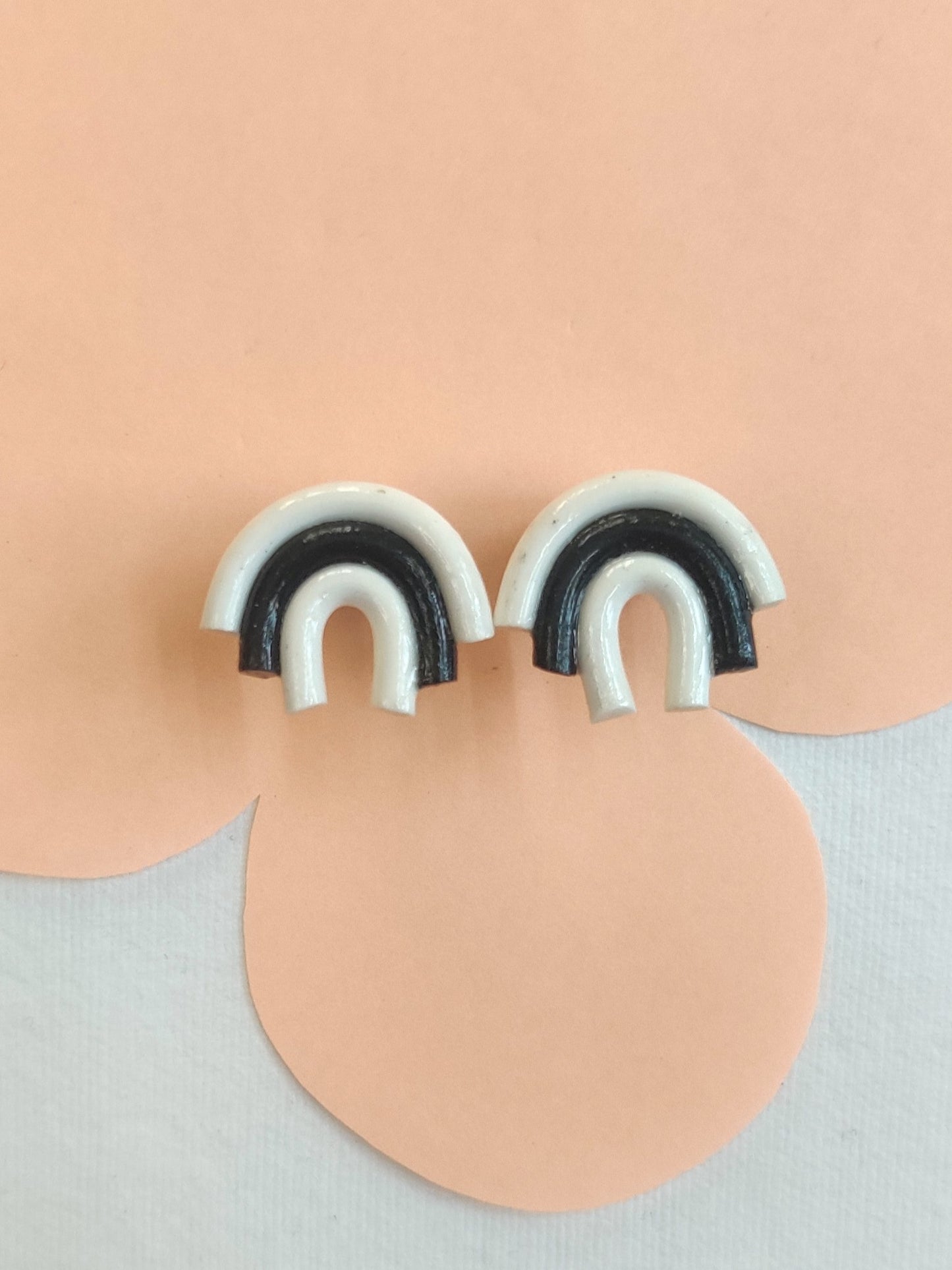 Black and White rainbow statement handmade stud earrings