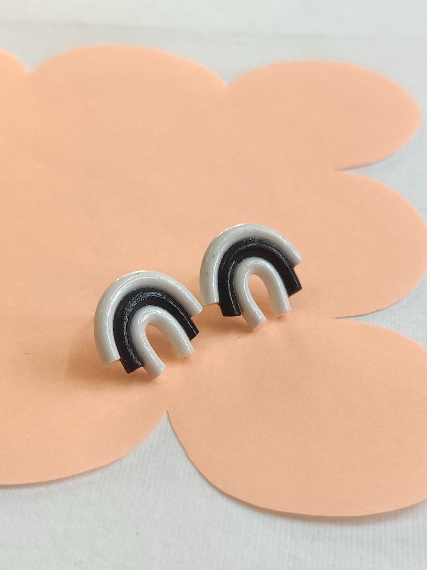 Black and White rainbow statement handmade stud earrings