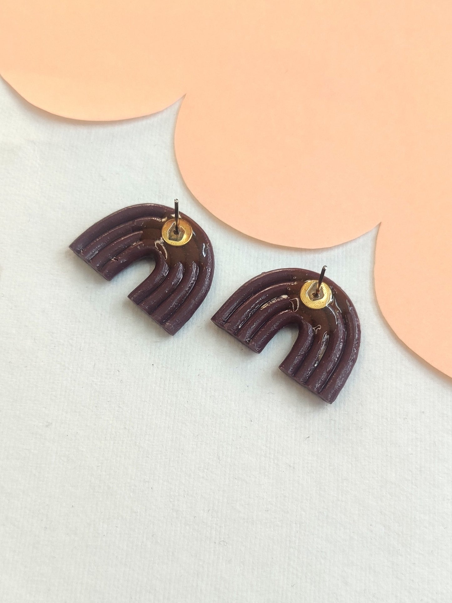 Rainbow Maroon medium handmade statement stud earrings