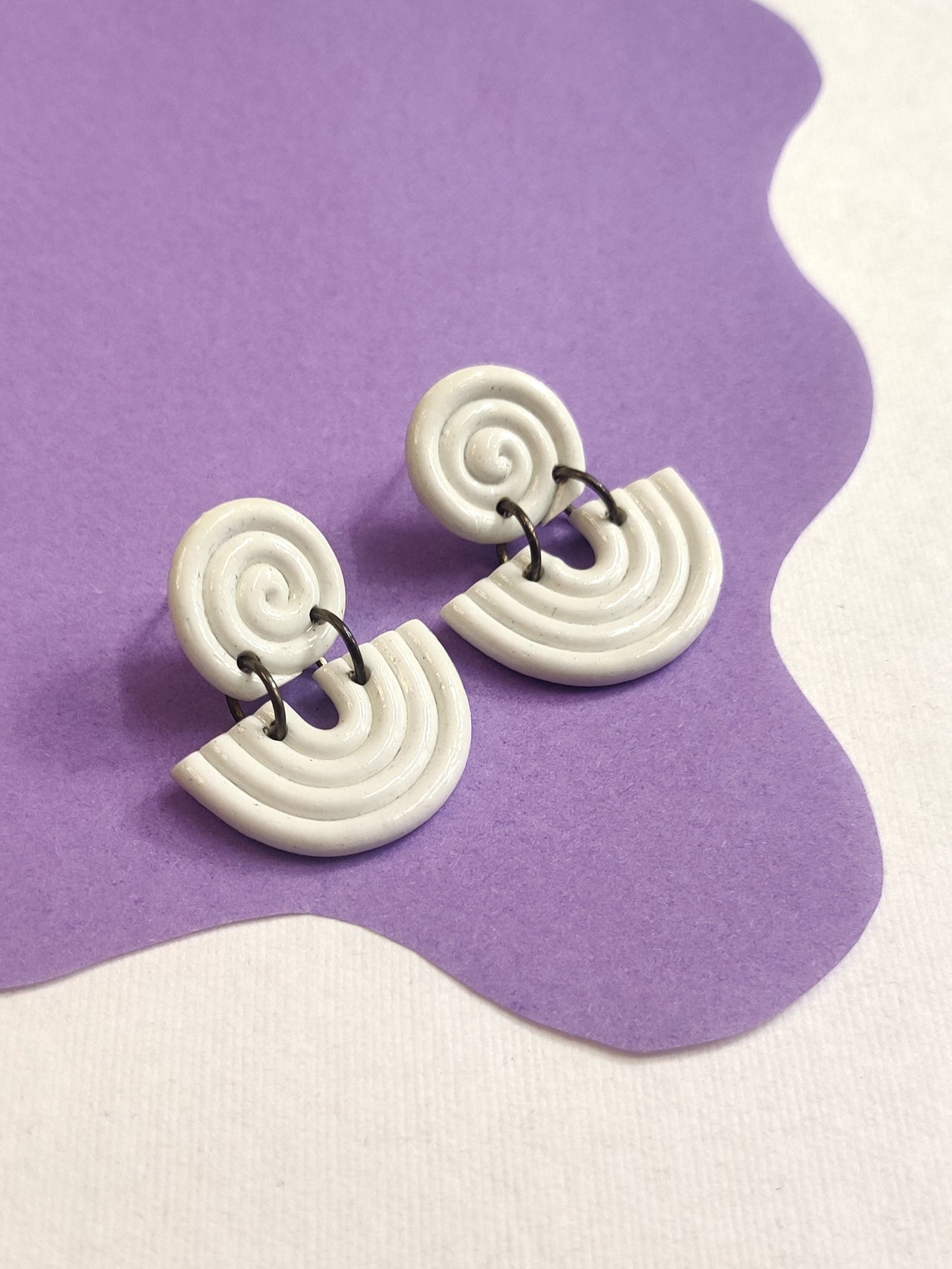 White spiral statement handmade earrings