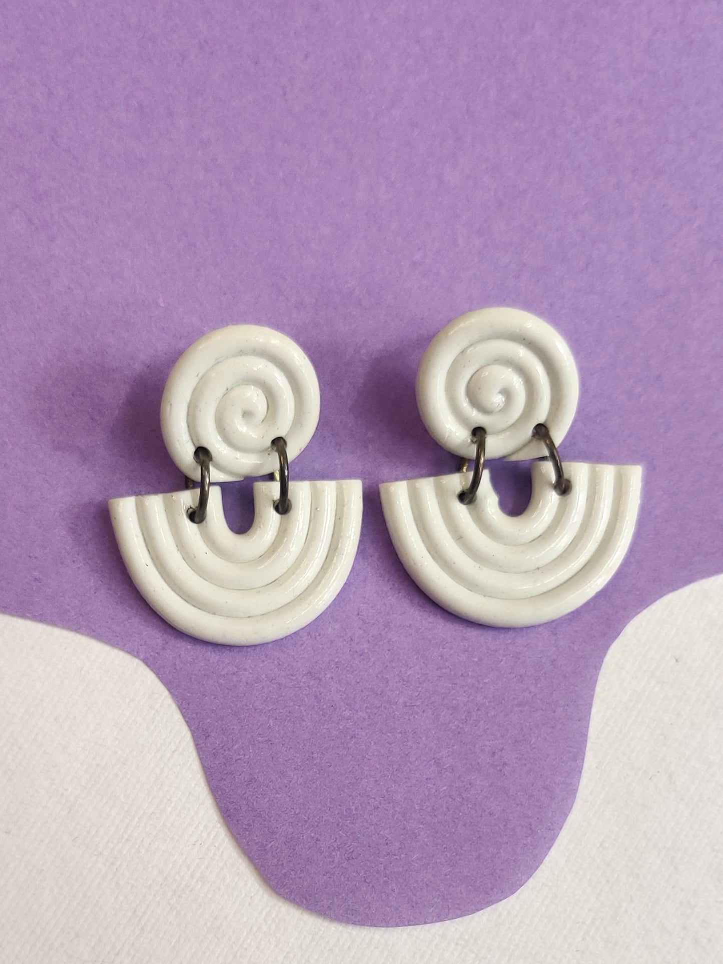 White spiral statement handmade earrings