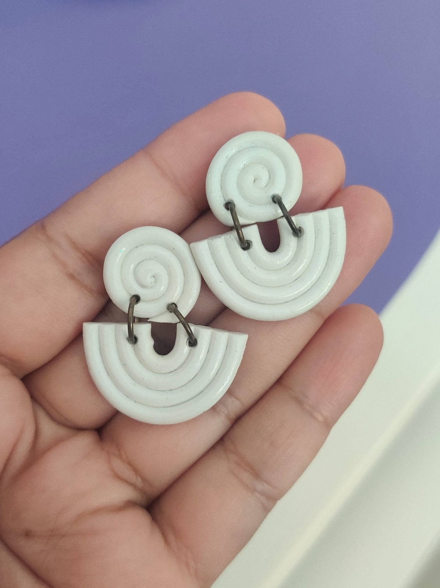 White spiral statement handmade earrings