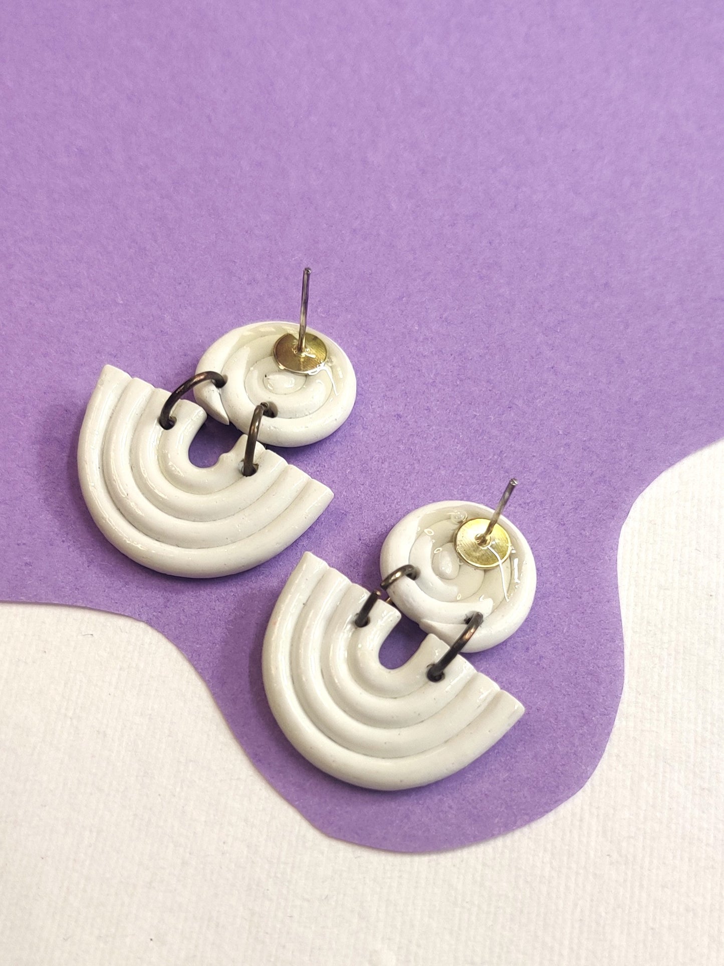 White spiral statement handmade earrings